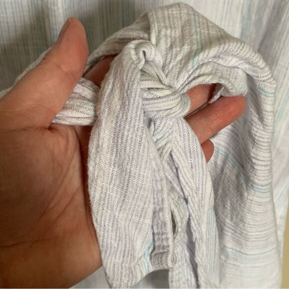 Caffe Marrakech Blue Stripe Linen-Blend Short Sleeve Shirt with Tie Front Size L - Picture 7 of 10